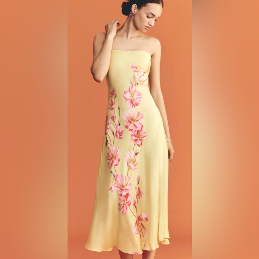 Farm Rio x Anthropologie Strapless Printed Midi Slip Dress